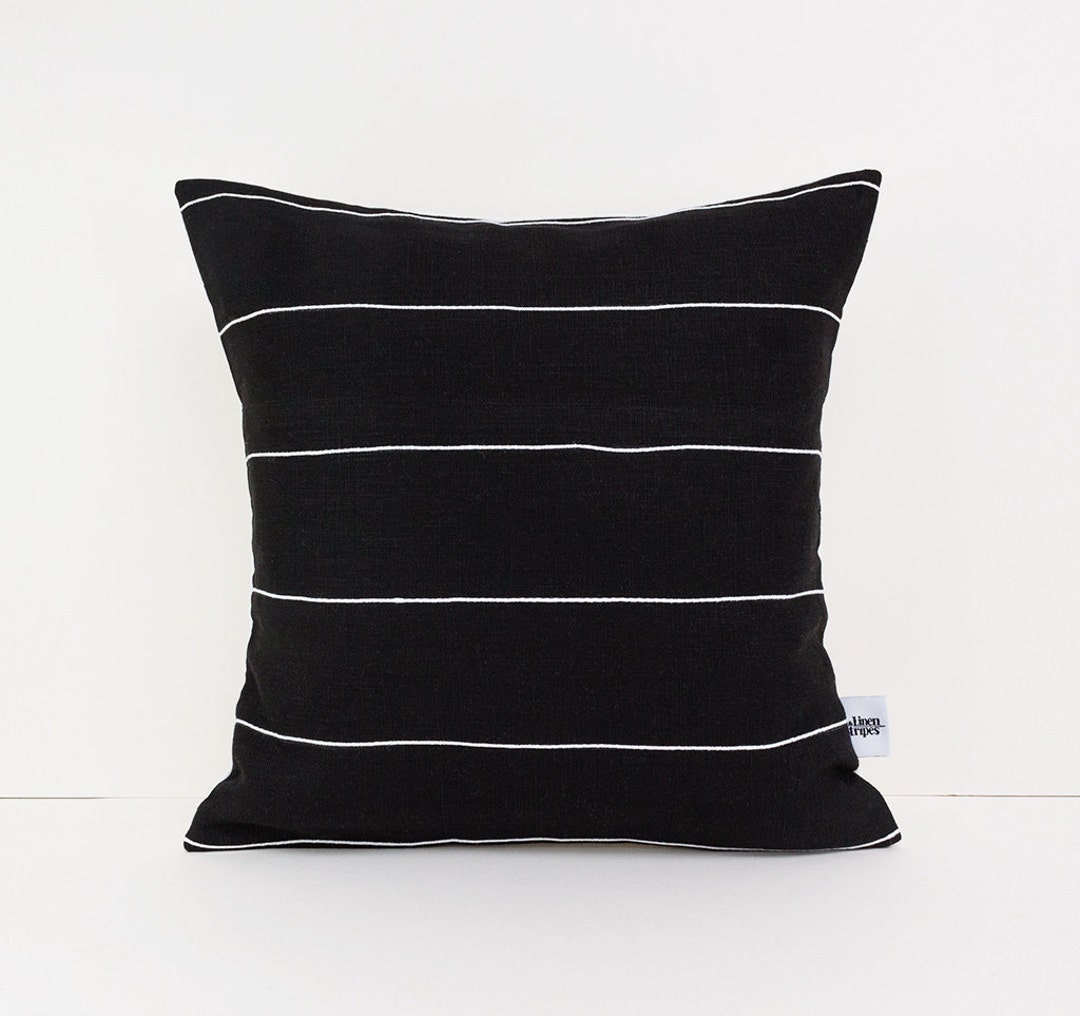 Black and White Linen Cushion Cover Black Pillow Cover With Etsy UK