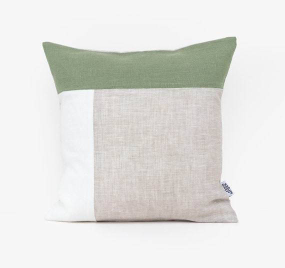 Moss Green Linen Pillow Cases Geometric Eco friendly Linen Pillow Covers 20x20