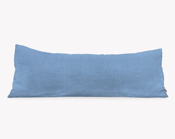 Long Lumbar Pillow Cover Blue Linen with Zipper, Blue Body Pillow Case Bolster Pillow, Linen Cushion Cover Rectangle, Couch Throw Pillow UK