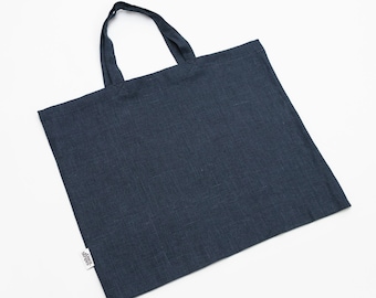 Large Tote Bag Navy Linen Tote Bags, Reusable Grocery Bag Reusable Bag, Eco Bag Linen Shopping Bag Foldable, Zero Waste Bag, Sustainable Bag