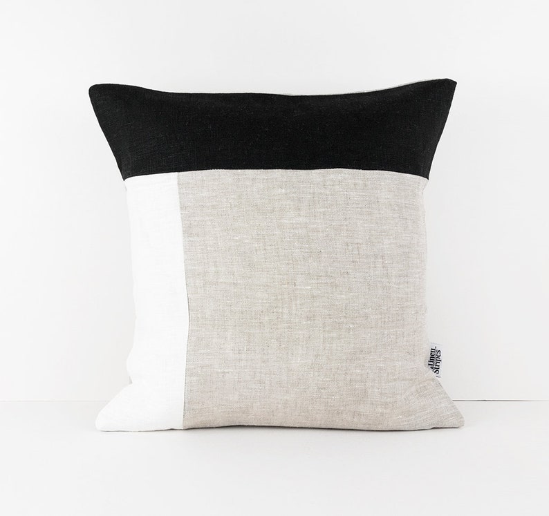 Color Block Pillow Covers in Black White Beige linen cushion Etsy