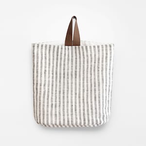 Panier de rangement mural pour panier de rangement pour chambre d'enfant, panier suspendu organisateur mural pour enfants, sac de rangement suspendu petit panier en lin rayé, sac de livre