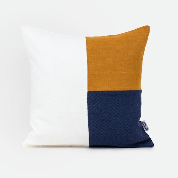 Deko Kissenbezug Mid Century Modern Kissenbezug, 60x60 Kissenbezug Leinen Kissenbezug Farbe Block Kissenbezug Navy Senfham