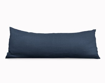 20x54 Body Pillow Cover Linen Body Pillow Case, Navy Lumbar Pillow Covers Blue Bolster Pillow Cover, Organic Linen Cushion Covers Rectangle