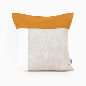 Federa per cuscino Mid-Century Modern per un arredamento estetico, federe per cuscini a blocchi di colore in lino senape, cuscini decorativi fatti a mano nel Regno Unito.