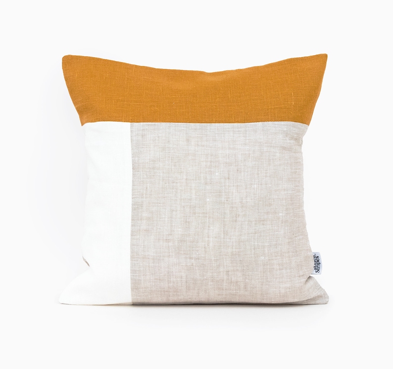 Color Block Pillow Cover Mustard Linen Cushion Cover 20x20 Etsy Australia