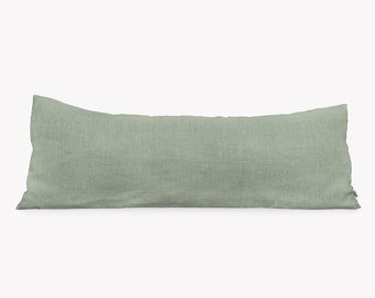 Housse d’oreiller lombaire en lin vert, housse de coussin lombaire longue vert mousse avec fermeture à glissière, taies d’oreiller décoratives sur commande 20x54, canapé Sham France
