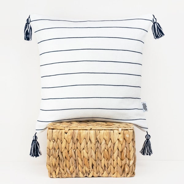 Navy Striped Pillow Etsy
