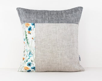 Color Block Pillow Covers Linen Pillow Cases Couch, Floral Print Pillow Cover 26x26 Cushion Cover, Decorative pillow cases linen pillowcase