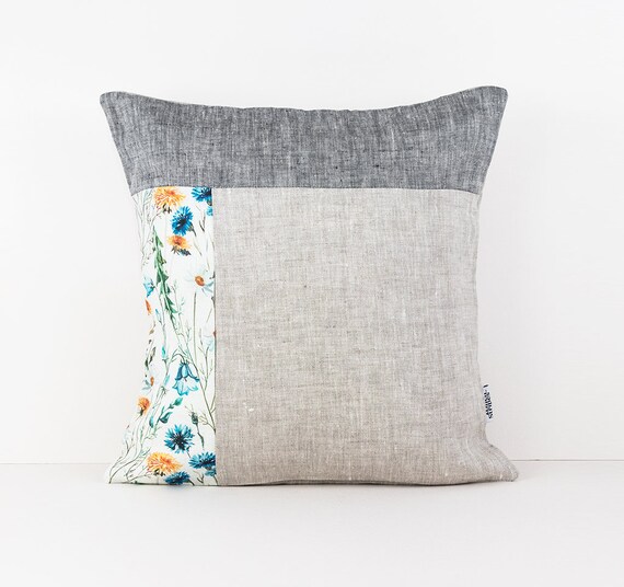 Color Block Pillow Covers Linen Pillow Cases Couch Floral Etsy