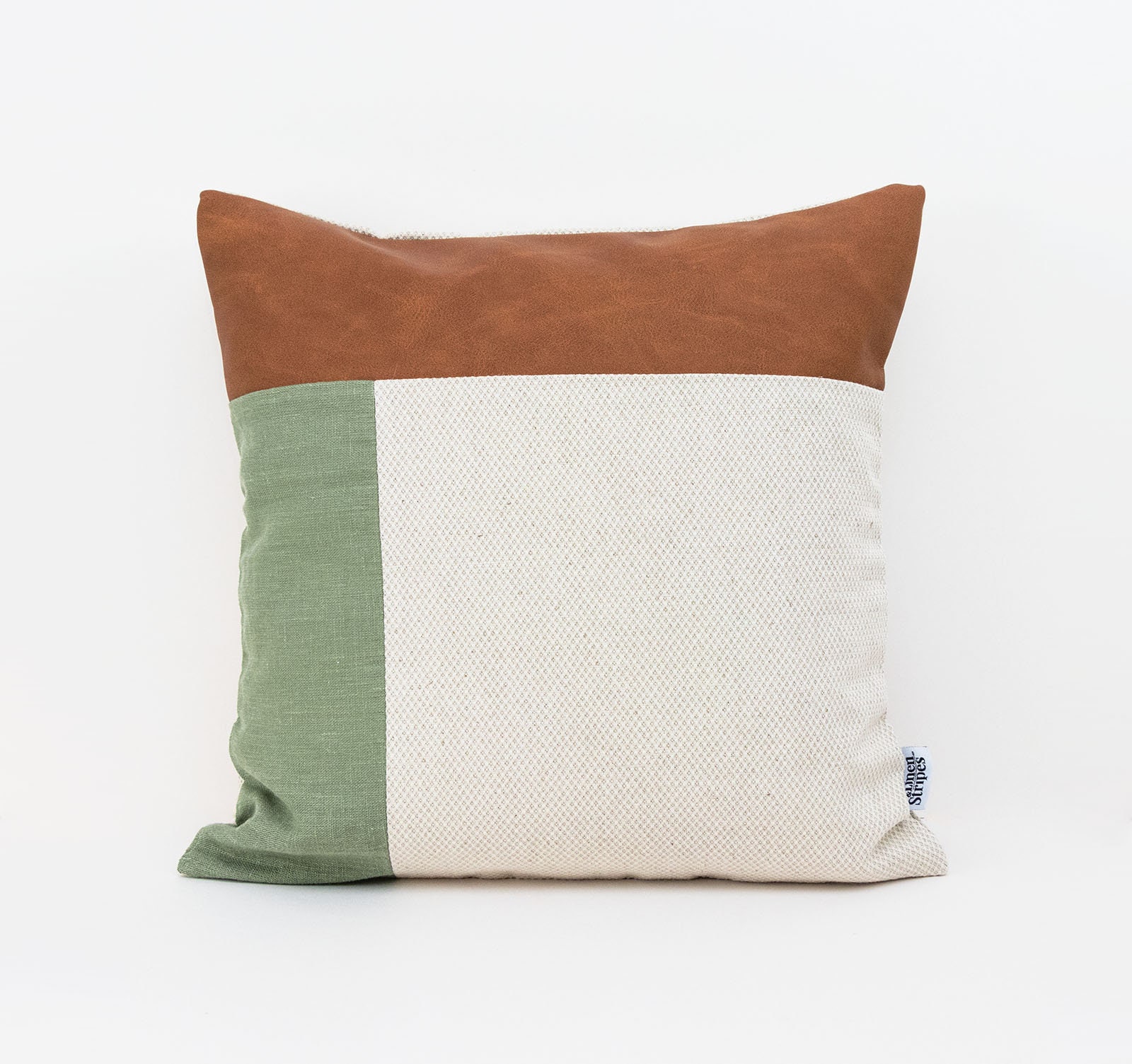 Geometric Throw Pillow Covers Faux Cuir Housse de Coussin Vert, Taie d'oreiller Rustique Moderne en 