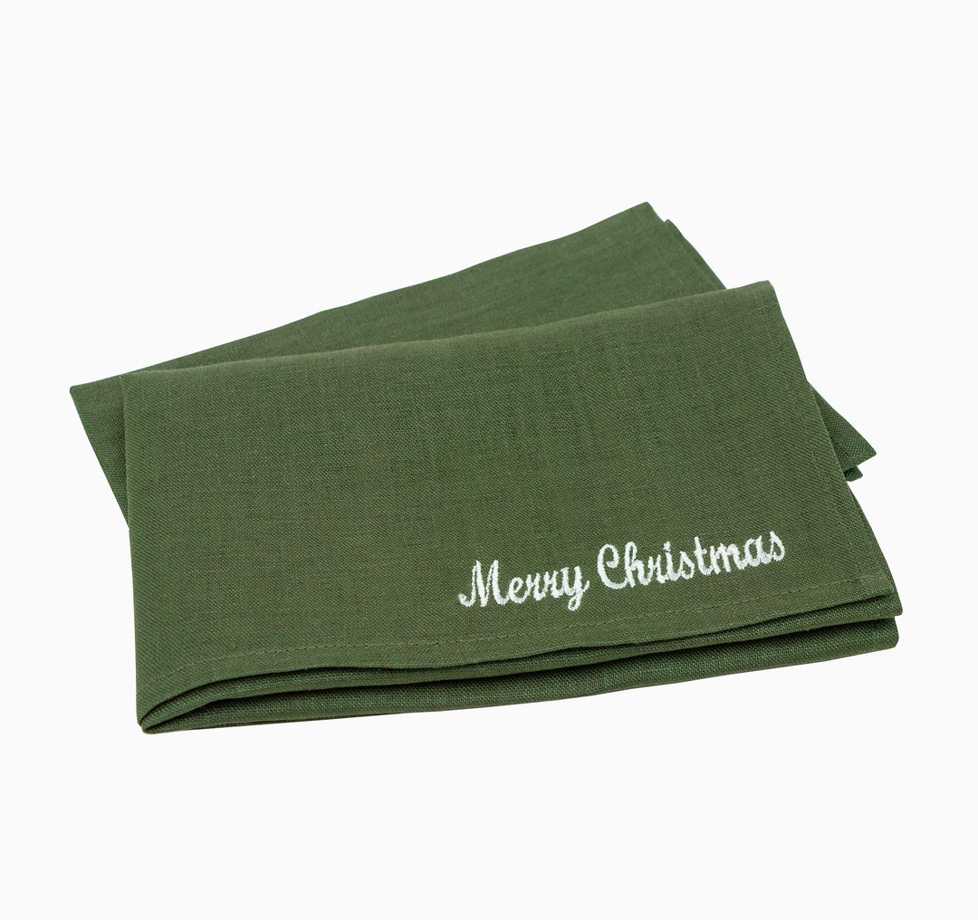 Embroidered Linen Napkins Christmas Cloth Napkins Personalised