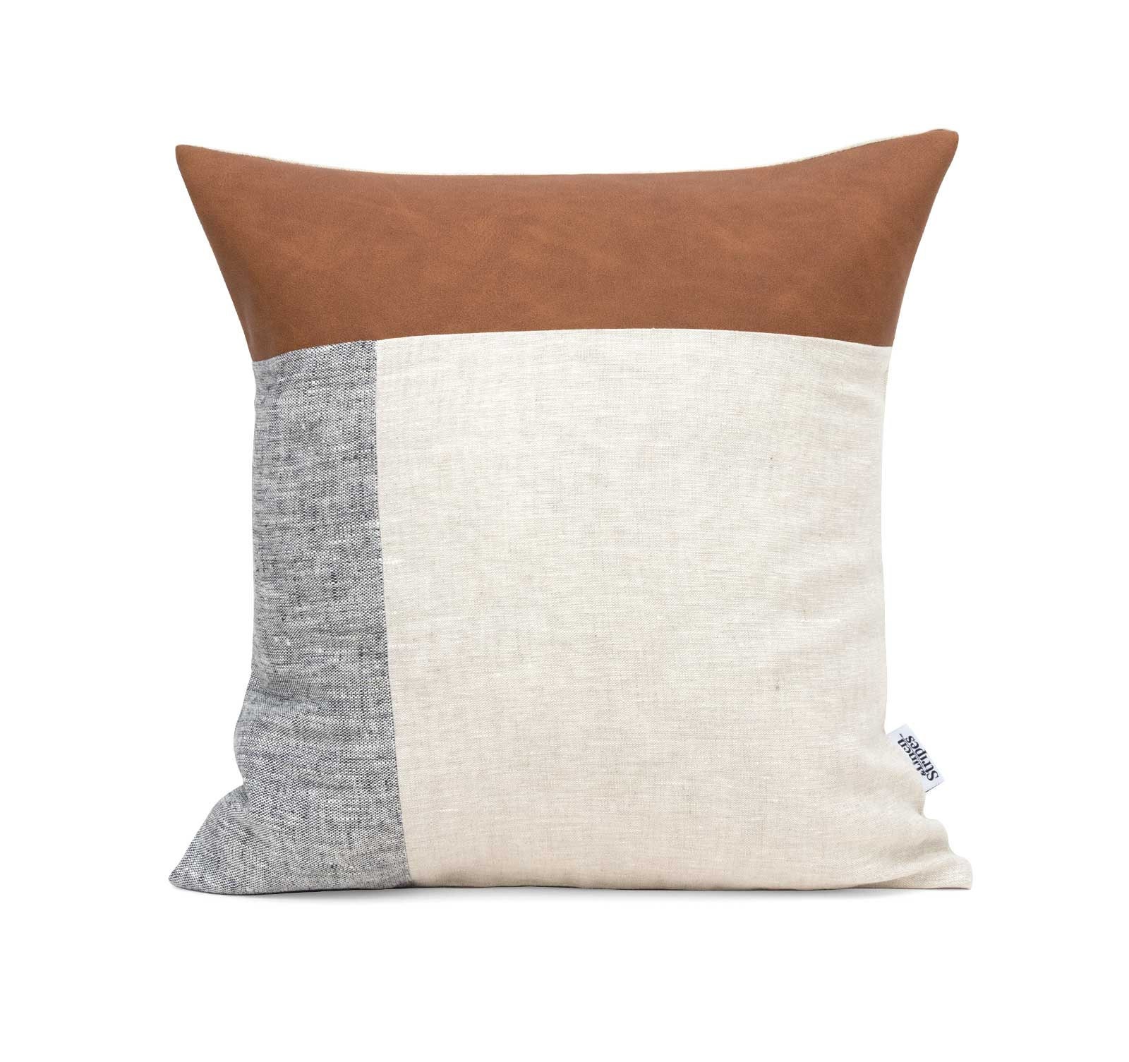 Throw Pillow Set 6, 18x18 Vegan leather throw pillow, Modern Minimal
