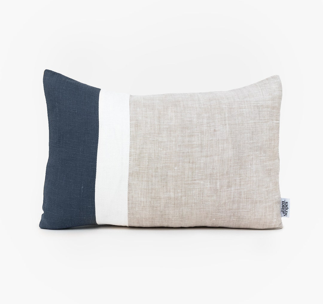 Modern Textured Pillowcase Linen Pillow Case Blue, Color Block Pillow