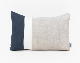 Modern Textured Pillowcase Linen Pillow Case Blue, Color Block Pillow Cover Navy Cushion Covers UK, Navy Blue Cushions Covers Geometric,