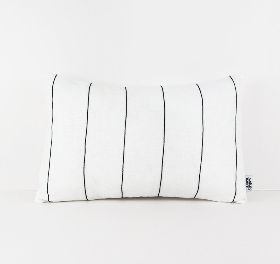 Black and White Pillows Covers Black and White Stripes Pillow Cases, Organic Linen Cushion Cover