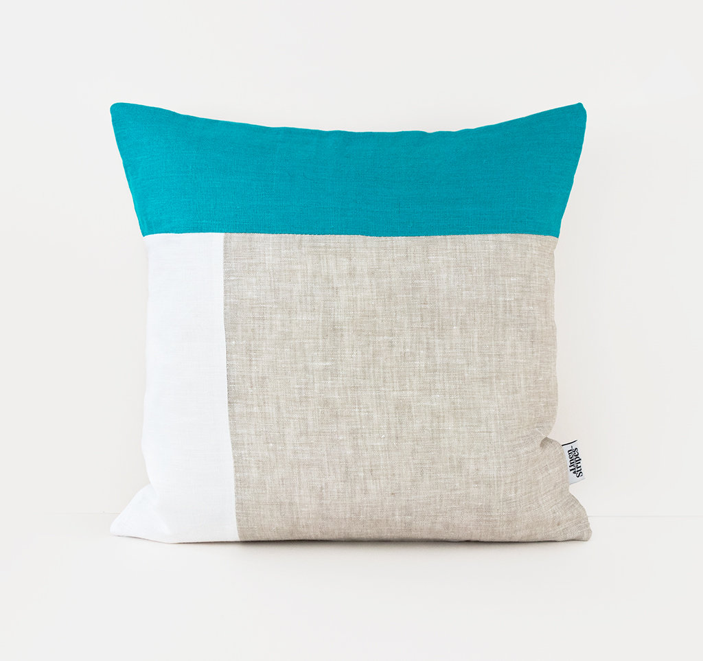 Color Block Pillow Covers 20x20 Turquoise, Housse d'oreiller en Lin Teal Cushion Cover Uk, Mid Centu