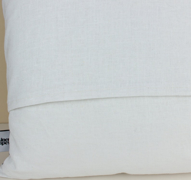 White Linen Throw Pillow With Black Stripes Pom Pom Pillow Etsy