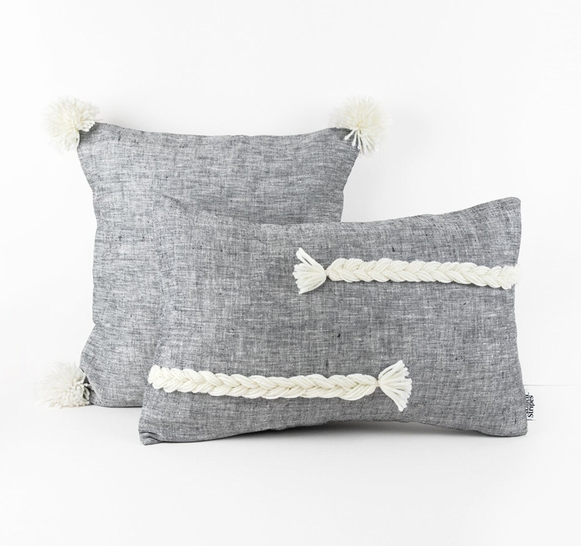 Grey Lumbar Pillow Gray Pillow Linen Throw Pillow Grey Etsy