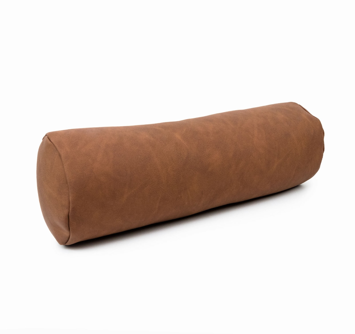 Faux Leather Bolster Pillow Cover Cylinder Cushion Covers Tan Etsy