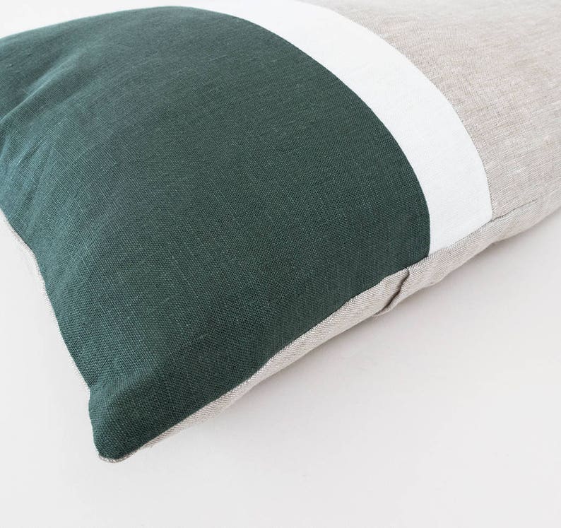 Color Block Pillow Covers Dark Green Linen Cushion Cover uk Art deco Pillow Cases Couch Forest Green Throw Pillow Covers 20x36 King Sham