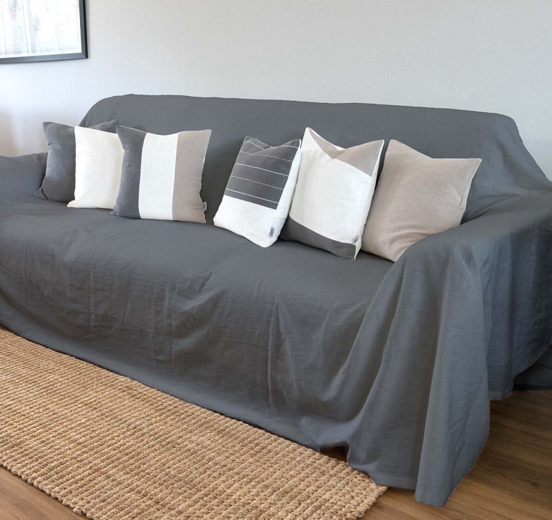 Couch Cover White Linen, Linen Sofa Cover Custom, Sofa Throw Extra ...