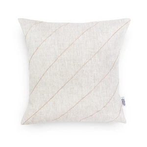 Natural Linen Pillow Cover with Diagonal Jute Stripes, Handmade Linen Cushion Cover 50x50 Pillow Case, Linen Pillow for Aesthetic Room Decor