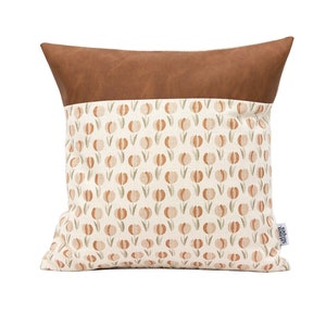 Floral Block Print Pillow with Faux Leather, Hand block Floral Pillow Case, Farmhouse Cushion Cover 50x50, Decor Pillow Shams, Throw Pillows