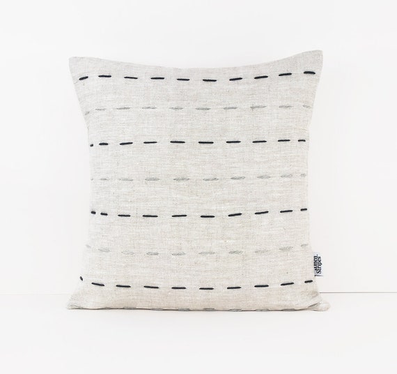 Linen cushion cover with hand stitched Grey Throw Pillow Cases Cushion Covers
