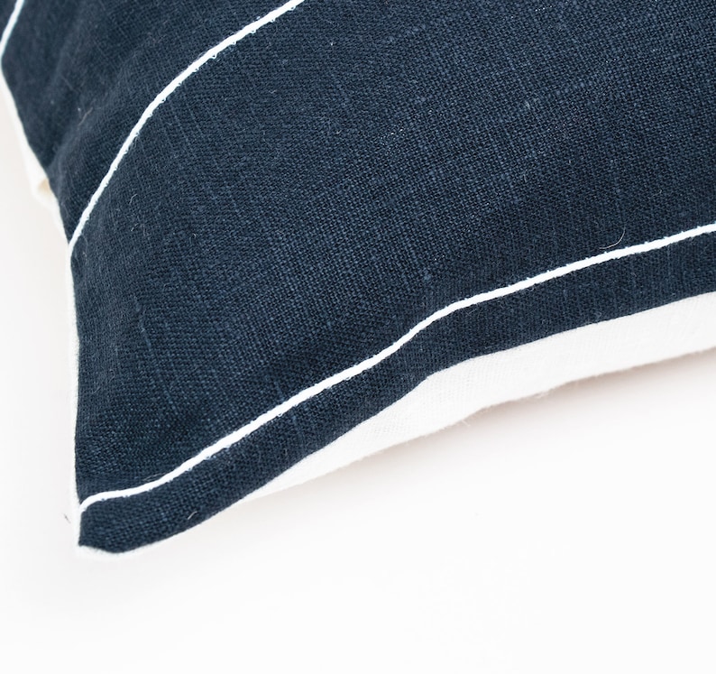 Navy Accent Pillow Covers Linen Pillowcase Navy White Stripe Etsy