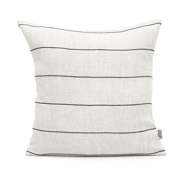 Skandinavische Leinen Kissenhülle mit schwarzen Streifen für Aesthetic Room Deko
