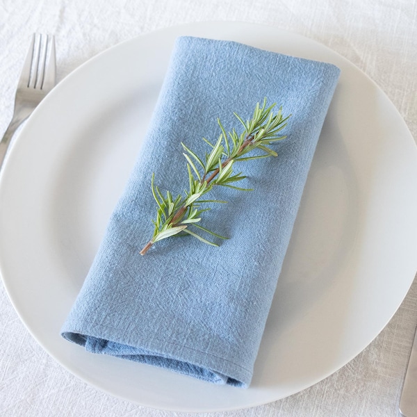 Tovaglioli di lino stonewashed azzurro, set di tovaglioli di stoffa blu, tovaglioli ecologici per ricevimento di nozze, tovaglioli blu per la tavola da pranzo