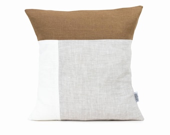 Marrone Color Block Pillow Covers Brown Linen Cushion Cover, Geometric Pillow Cover 20x20 Linen Throw Pillow Cases, Cuscino ecologico