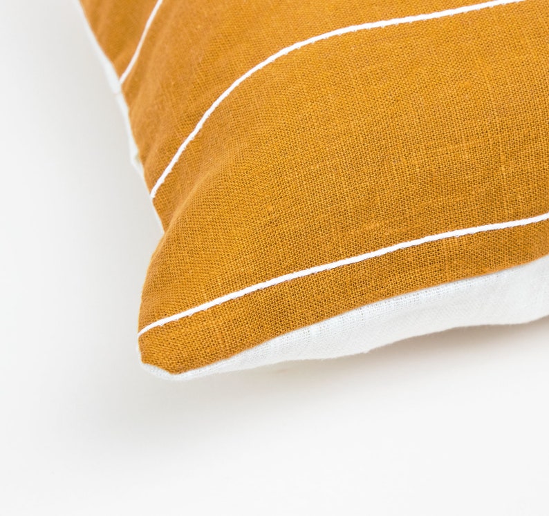 Mustard Cushion Cover White Stripe Pillow Cases Modern Pillow Etsy