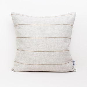 Natural Linen Pillowcase with Jute Stripes, Eco Friendly Cushion Cover 50x50 Throw Pillow Cases, Farmhouse Pillow Covers 20x20 Pillow Sham