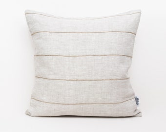 Natural Linen Pillowcase with Jute Stripes, Eco Friendly Cushion Cover 50x50 Throw Pillow Cases, Farmhouse Pillow Covers 20x20 Pillow Sham