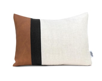 Faux Leather Pillow Covers 12x20 Pillow Cover, Eco Friendly Throw Pillow Cases Brown Striped Cushion Cover, Decorative Pillow Shams Modern