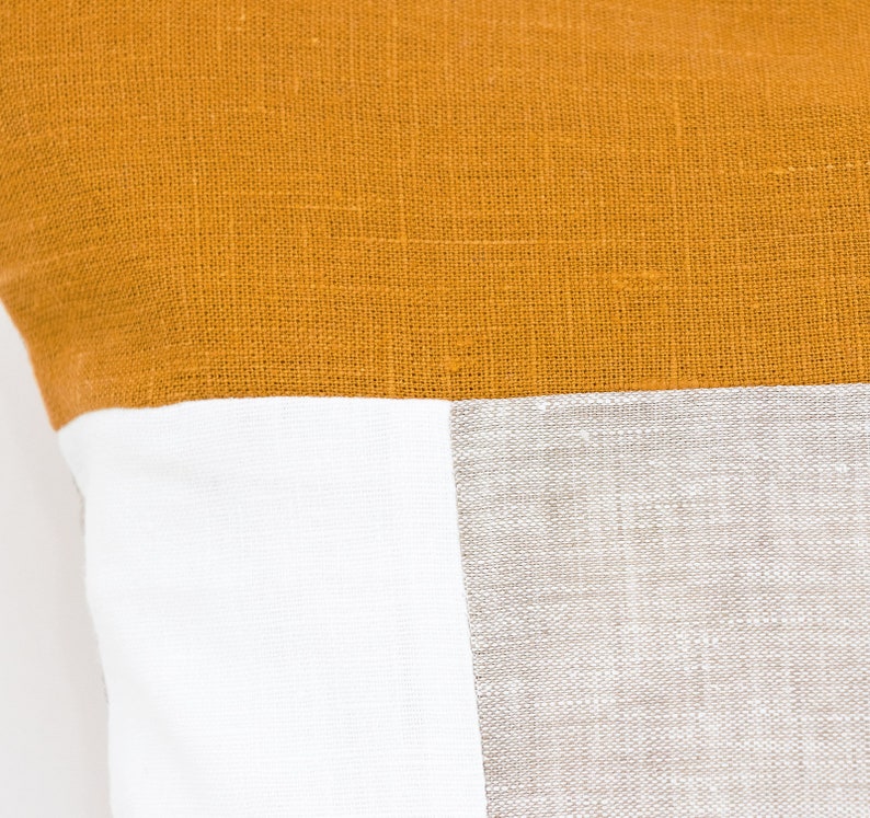 Color Block Pillow Cover Mustard Linen Cushion Cover 20x20 Etsy