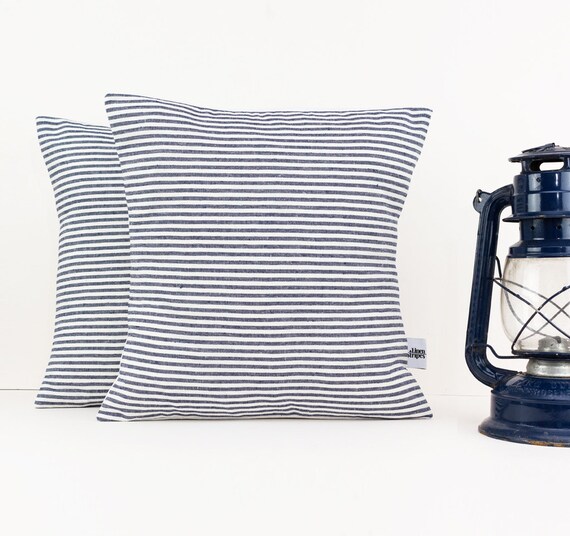 Navy Cushion And White Striped Pillows Linen White Striped Pillows Navy Linen