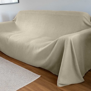 Cream Waffle Sofa Cover in Custom Sizes, Honeycomb Slipcover for Couch, Waffle Sofa Throw Blanket, Couch Protector for 3 Seater, Sofa Topper