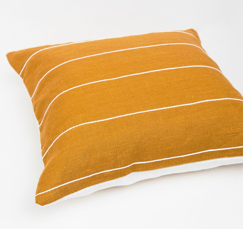 Mustard Cushion Cover White Stripe Pillow Cases Modern Pillow Etsy