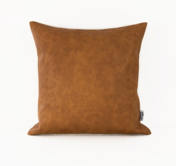 Set of 2 Faux Leather and Linen Throw Pillow Cover 18x18 inch