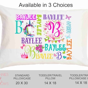 Personalized Custom Name Pillow Case for Kids Unicorn Pillow Cover Princess Girl Pillow Case Butterfly Birthday Gift Preschool Girls Bed