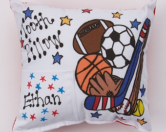 BunniesandBows Sports Tooth Fairy Pillow Personalized Lost Tooth