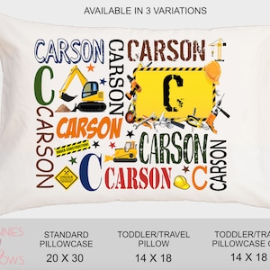 Custom Name Construction Pillowcase / Construction Pillowcase / Bulldozer/ Pillow Case Kids / Personalized Pillowcase / Construction Gifts
