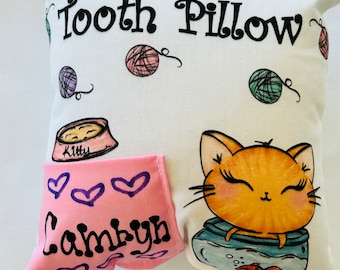 Personalized Kitty Tooth Fairy Pillow / Kitty / Kitten / Tooth Pillow / Lost Tooth Pillow / Tooth Fairy Pillow