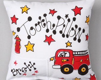 Personalized Fire Truck Tooth Fairy Pillow / Firetruck / Boy /  Tooth Pillow / Lost Tooth Pillow / Tooth Fairy Pillow Boy
