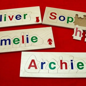 Rompecabezas de nombre personalizado - 6 letras - Juguete educativo de madera para niños