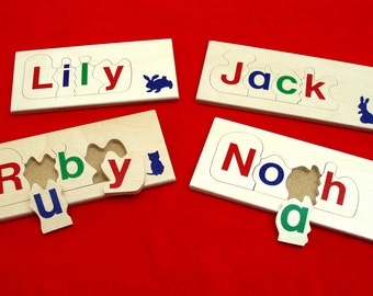 Child's wooden name puzzle - 4 letters - personalised & educational