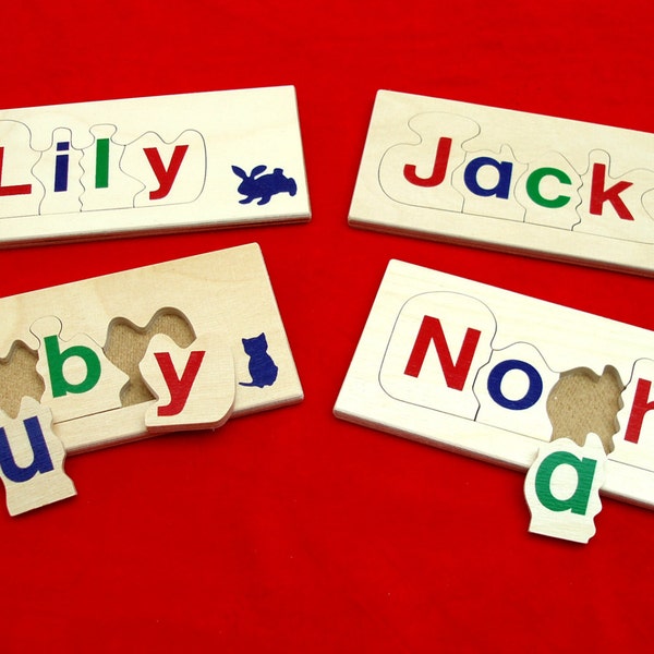 Child's wooden name puzzle - 4 letters - personalised & educational